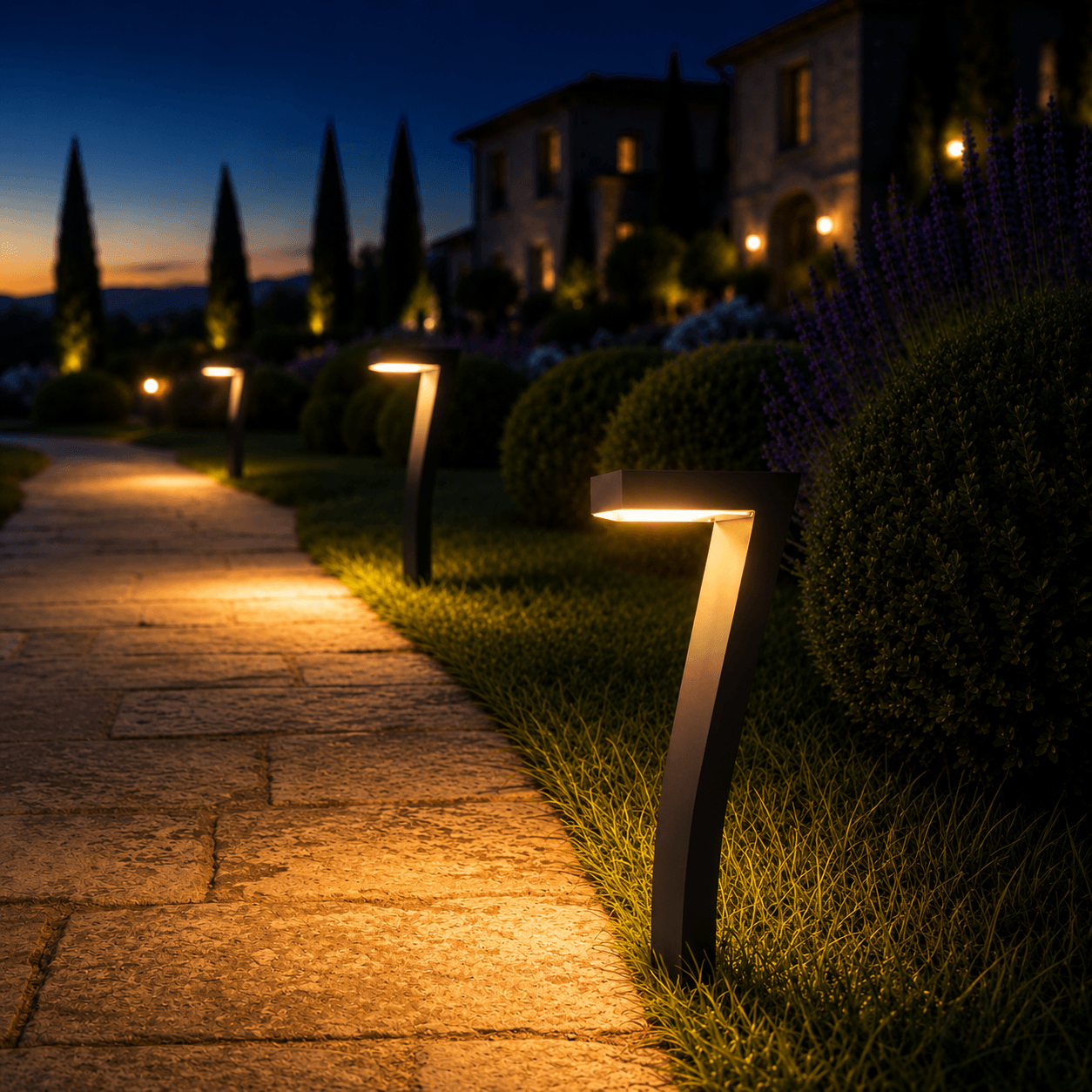Tuin met LumaPath — verlicht